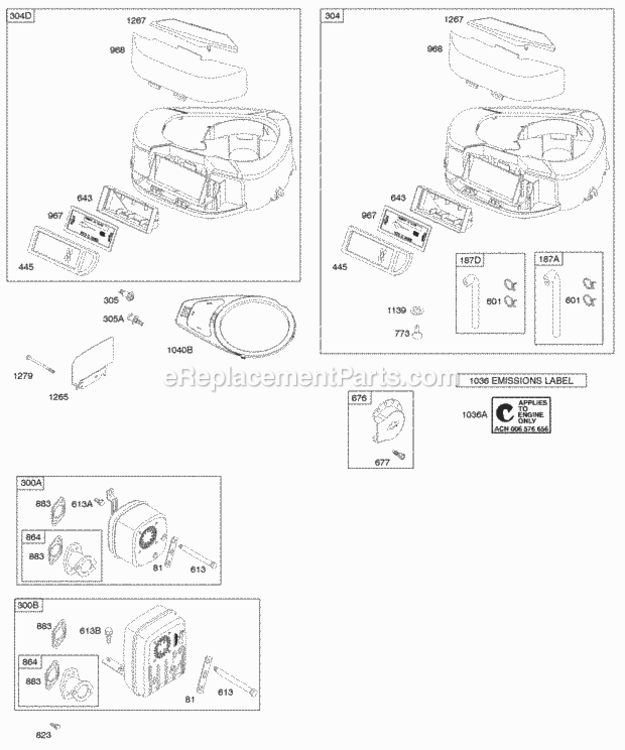 Air Cleaner Blower Housing Exhaust System Diagram and Parts List for 31H777-0202-E1  Briggs and Stratton Engine
